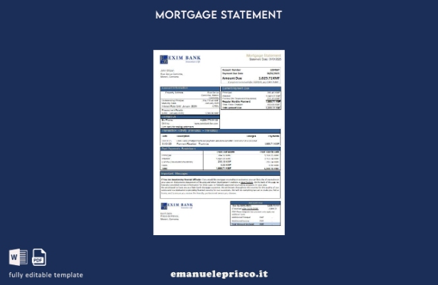 modello di estratto conto mutuo bancario Comore Exim in stile verificato